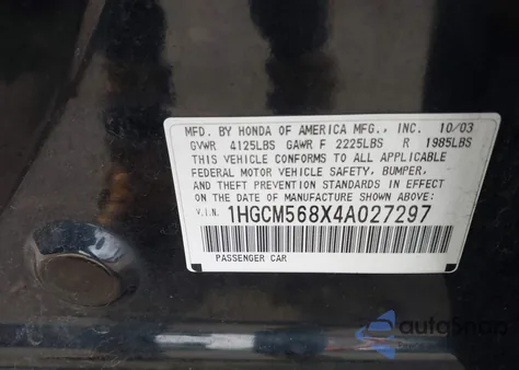 2004 Honda Accord 2.4 Ex z USA, uszkodzony, nr VIN 1HGCM568X4A027297